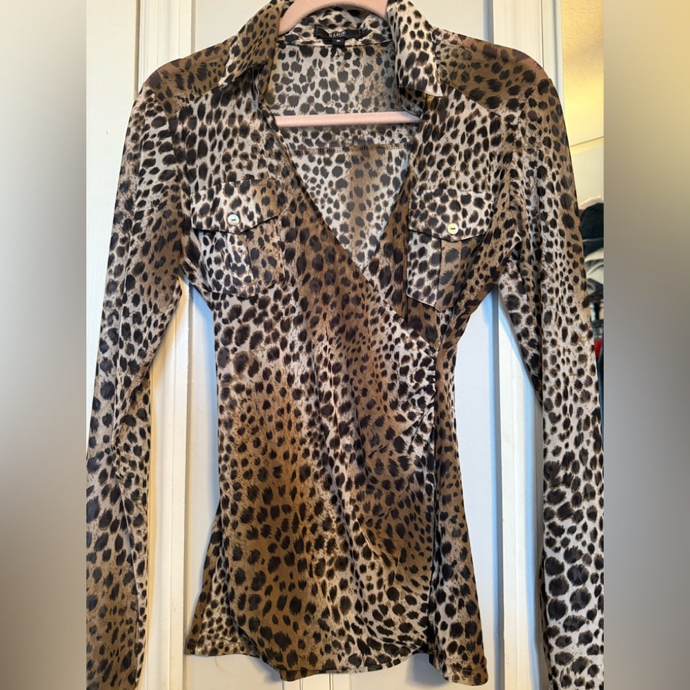 Animal Print Faux Wrap Top